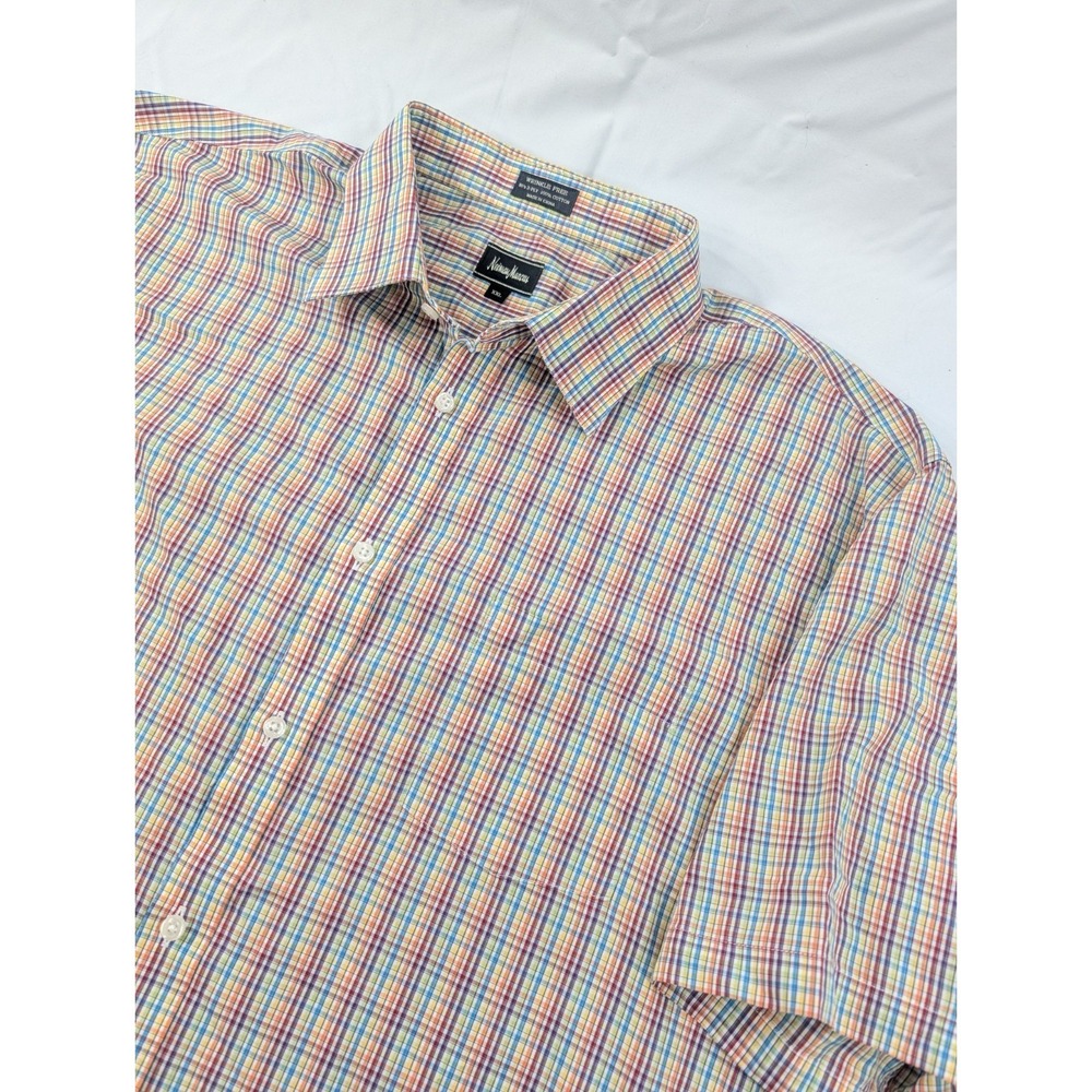 Neiman Marcus Shirt XXL Rainbow Plaid Short Sleeve Button Up Luxury Designer